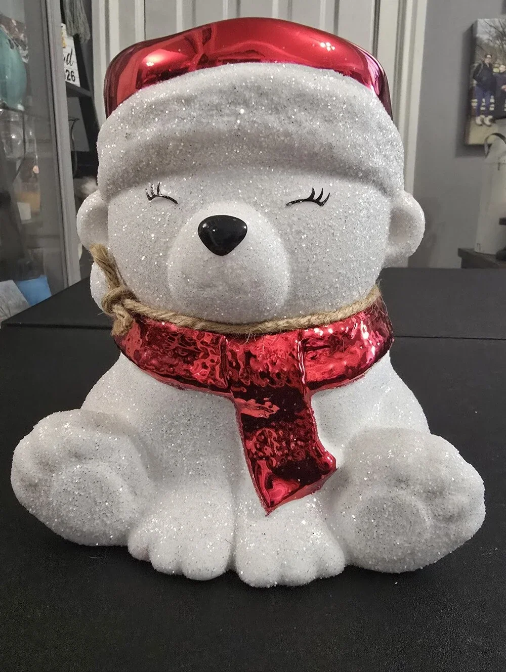 Bath And Body Works Holiday Sparkle Polar Bear Candle Holder with Red Scarf